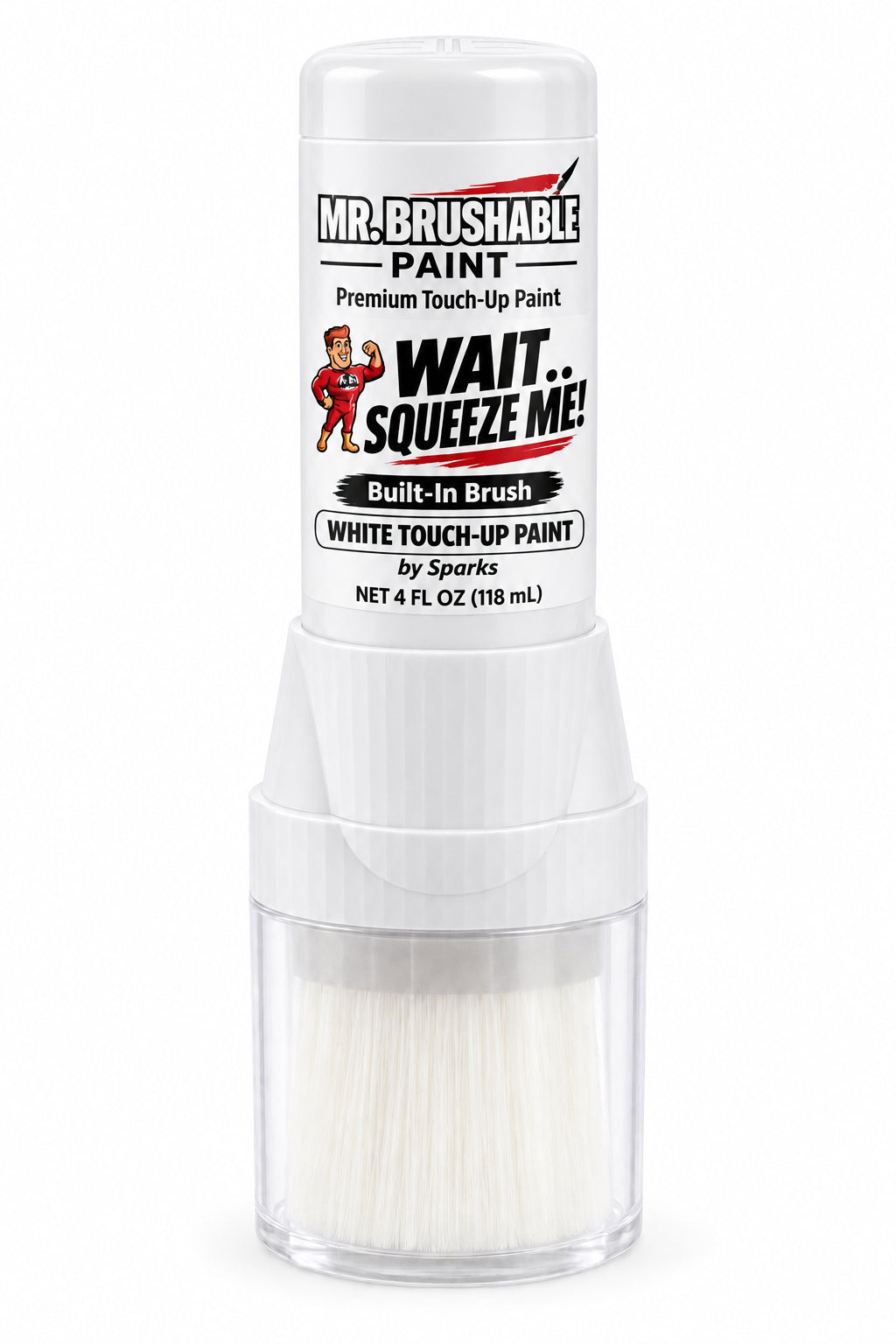 Mr. Brushable white touch-up paint, 4 oz bottle with built-in brush and clear base