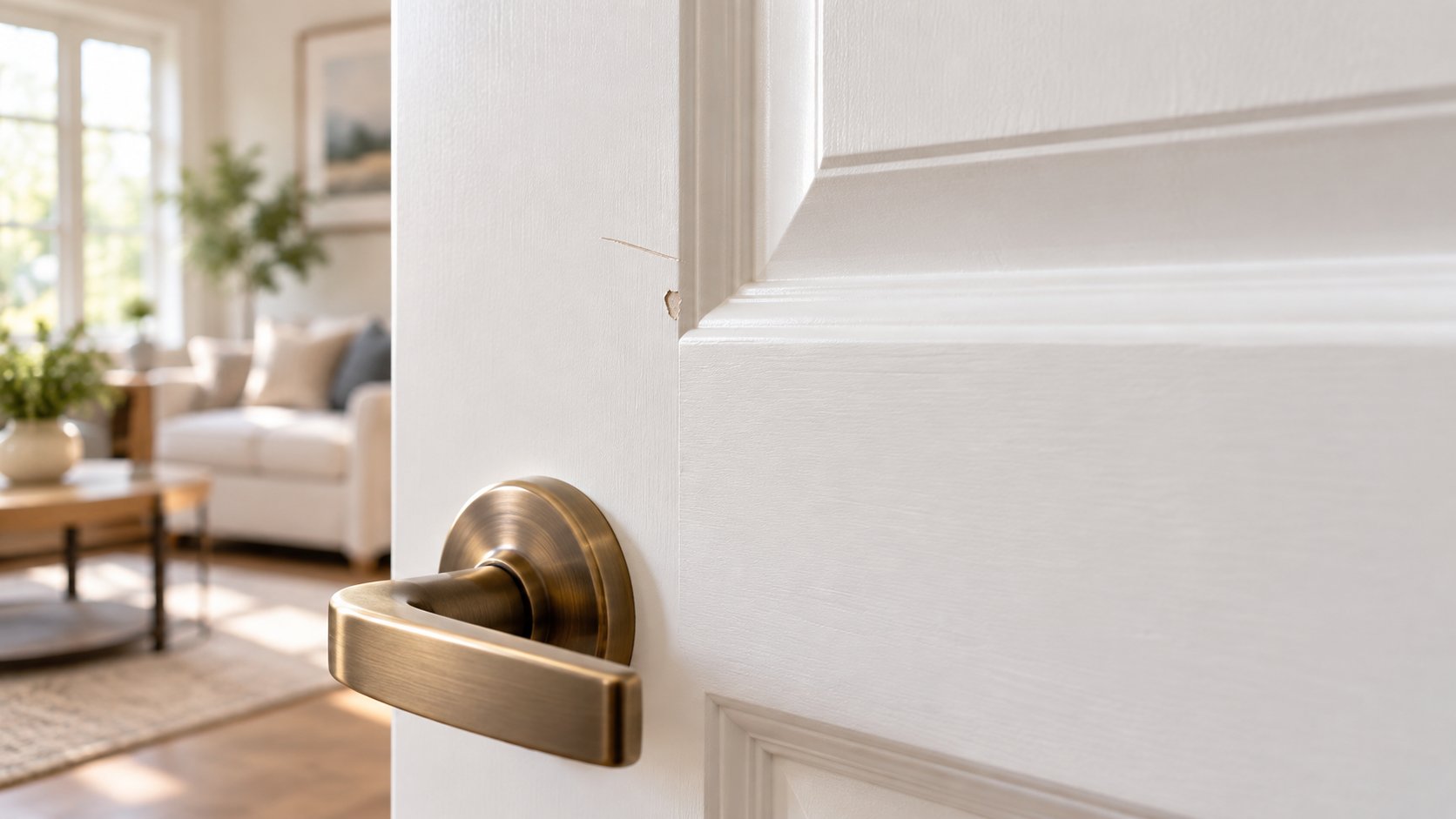 White interior door with a brass handle