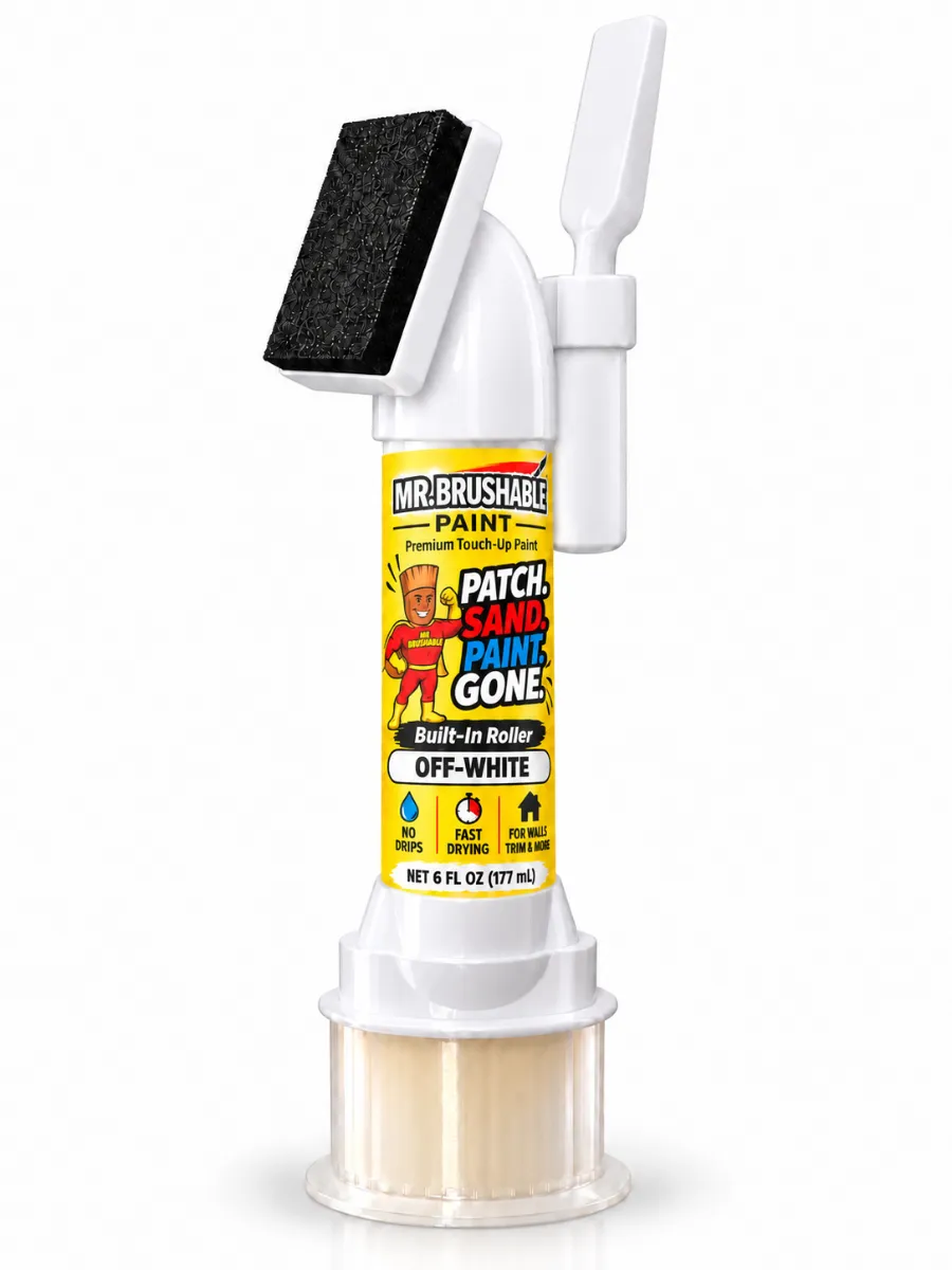 Mr. Brushable wall repair bottle with flip-up sanding sponge and side spatula