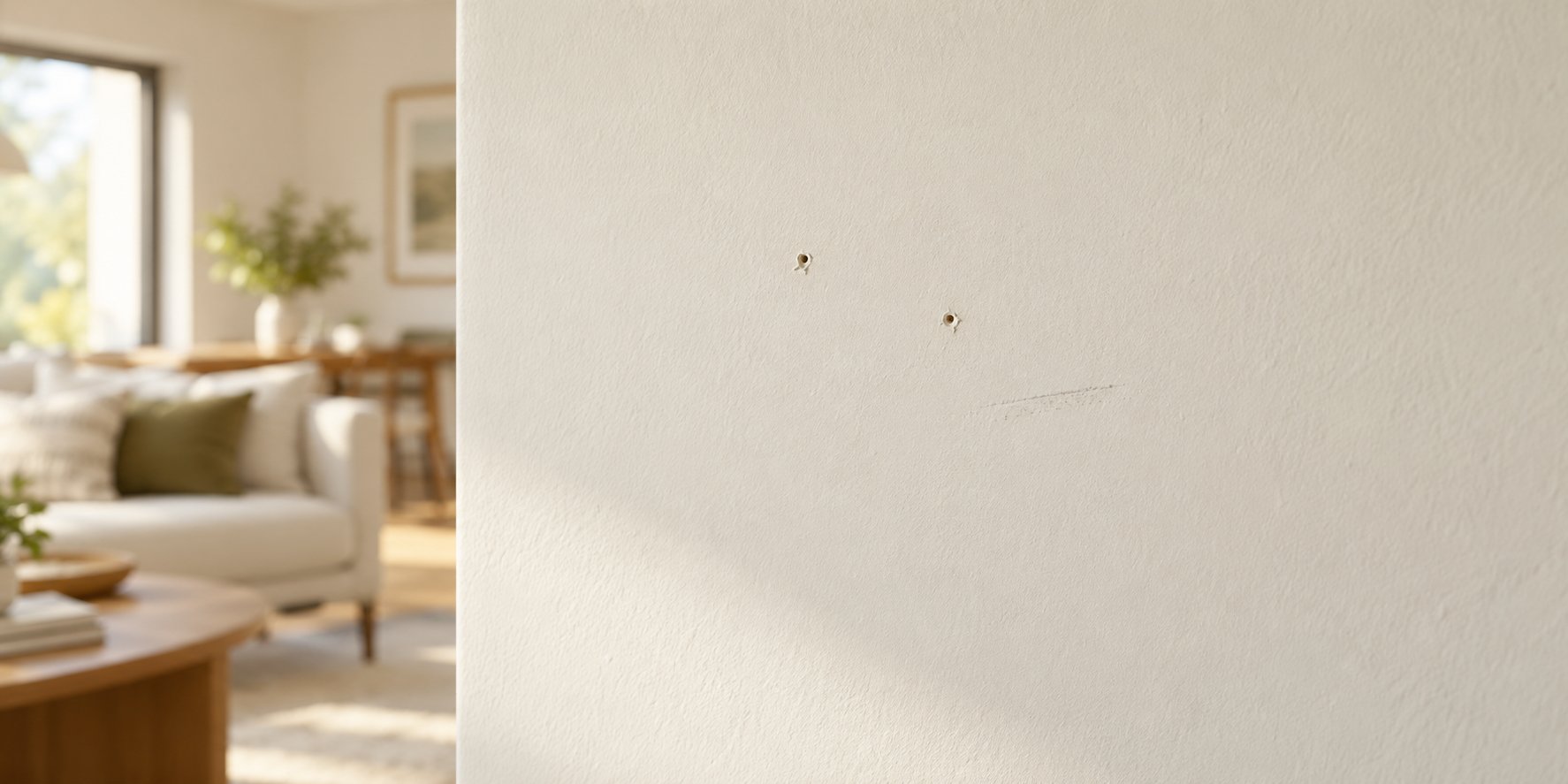 Off-white wall with small scuffs touched up