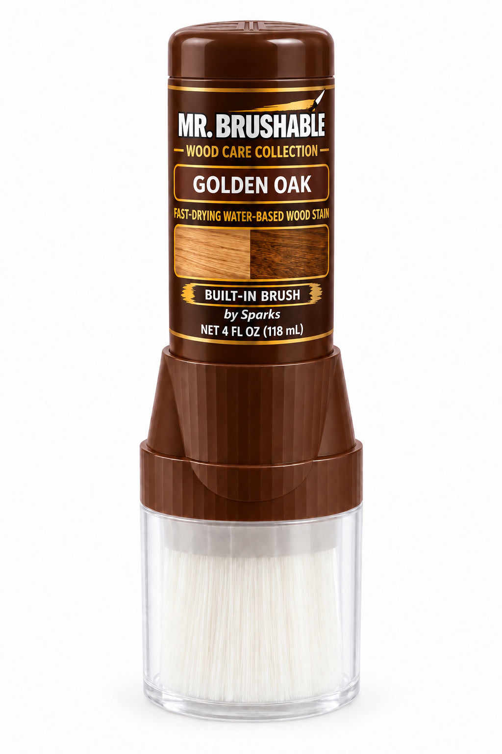 Mr. Brushable Golden Oak wood stain and poly with built-in brush